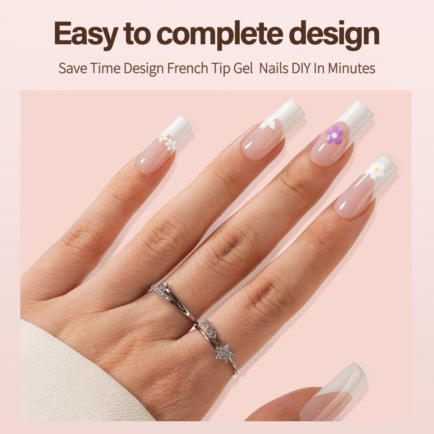 Vansiho French Gel Nail Tips, 150Pcs Long Square Gel Nail Tips, French Tips Press on Nails, French Square No Need to File 3 in 1 Pre-French Gel Tips, Fake Nails for Nail Art DIY 15 Sizes - Image 3