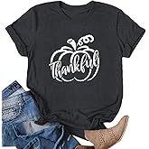 2025 Thanksgiving Shirts for Women Pumpkin T-Shirt Thankful Letter Printed Tee Tops