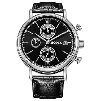HOWK Mens Chronograph Wrist Watches with Date Analog with Black Leather Band