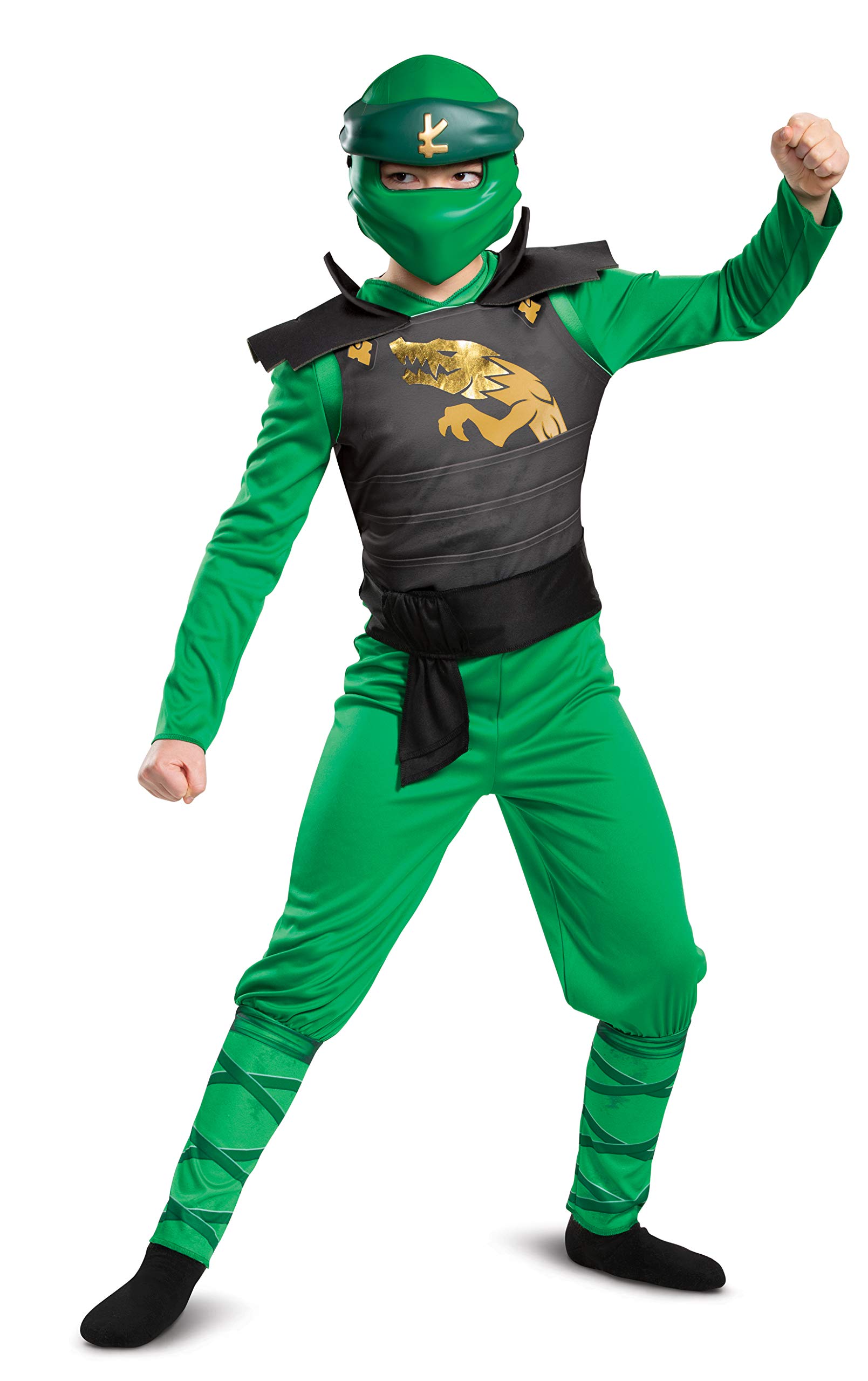 Disguise Official Classic LEGO Ninjago Costume Kids, Ninja Costume Kids Boys Children, Lloyd Ninjago Costume Green, World Book Day Fancy Dress Up Suit Outfit Large
