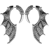 HZMAN Wings Earring for Men Stainless Steel Gothic Punk Retro Dargon Wing Stud Earrings Halloween Jewelry Gift