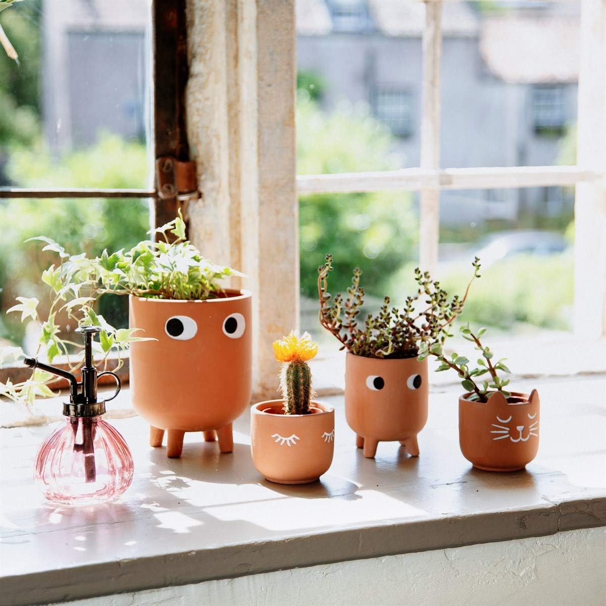 Sass & Belle Mini Eyes Shut Terracotta Planter, Brown - Image 4
