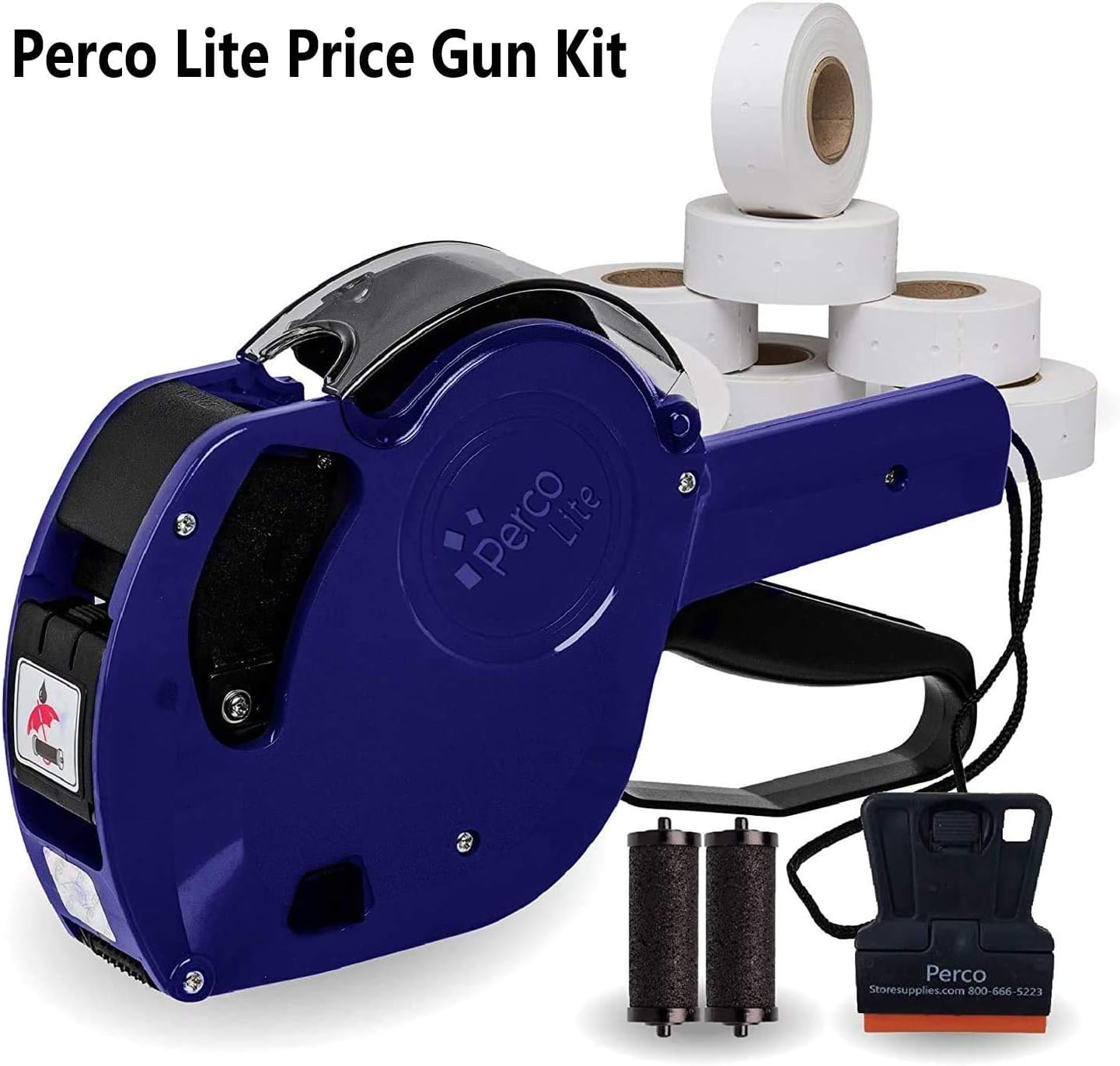 Perco Lite 1 Line Price Gun with Labels Kit - Includes 5, 600 Blank White Labels, 2 Ink Rollers, 1 Ink roll and Labels Pre-Loaded : Office Products