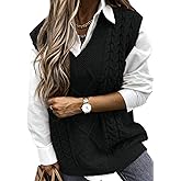 EVALESS Oversized Sweater Vest for Women V Neck Sleeveless Solid Color Loose Pullover Sweater