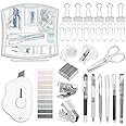 Colarr Mini Office Supply Kit Includes Stapler Tape Dispenser Staple Remover Paper Clips Scissor Staples Pen Sharpener Note Small Telescopic Knife for Office and School Clerk Student (Clear)