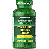 Puritan's Pride Herbal Ease® Psyllium Husks 500mg, Dietary Supplement for Digestive, Colon, and Heart Health Support, Daily F