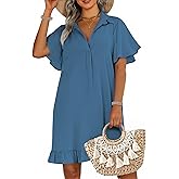 AI'MAGE Womens Swimsuit Coverup Short Sleeve Beach Bathing Suit Cover Up Swimwear Flowy Ruffle Bikini Dress Shirt