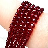 CrzBeadss 265Pcs Briolette Glass Crystal Beads for Jewelry Making, 10MM Rondelle Faceted Crystal Beads Bulk for Bracelets, Glass Spacer Beads for Crafts Necklace Earring Wine Charms Suncatchers, Red