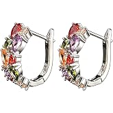 Silver Earrings for Women Multi Gemstones Hypoallergenic Silver Hoop Earrings with Amethyst Garnet Ruby Blue Sapphire Fashion Jewelry