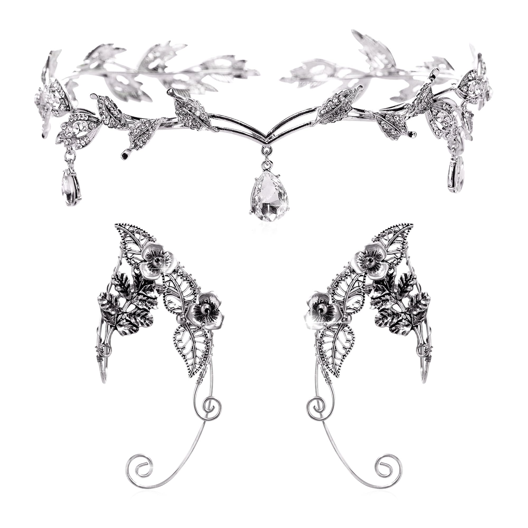 Photo 1 of JeVenis Silver Elf Crown Black Fairy Costume Medieval Viking Fairy Headpiece Elf Costume Accessory for Renaissance