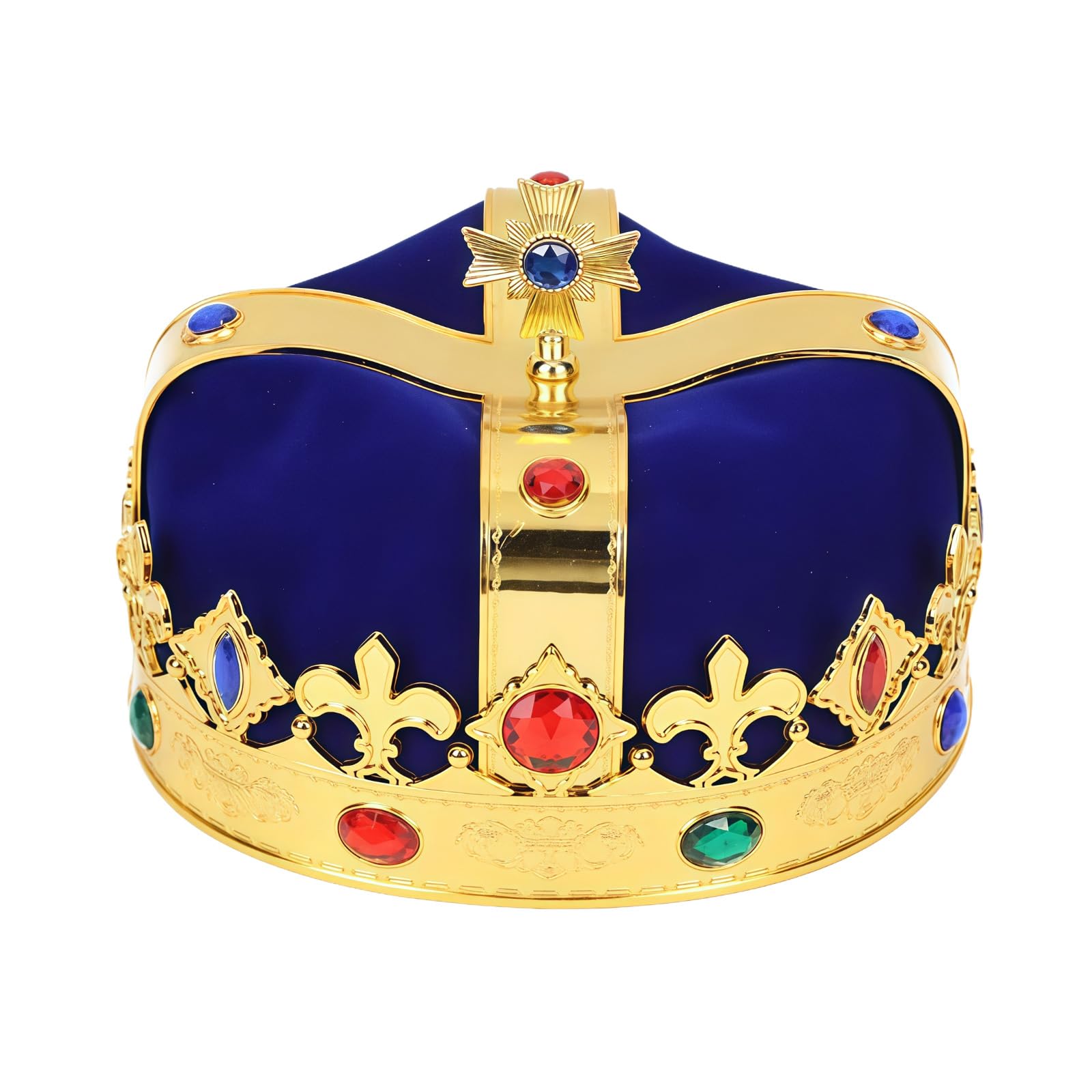 HPMAISON King Crown Hat Headwear Halloween Carnival Headdress Fancy Dress Cosplay Costume Accessories Queen Tiara Royal Prince Blue with Rhinestone