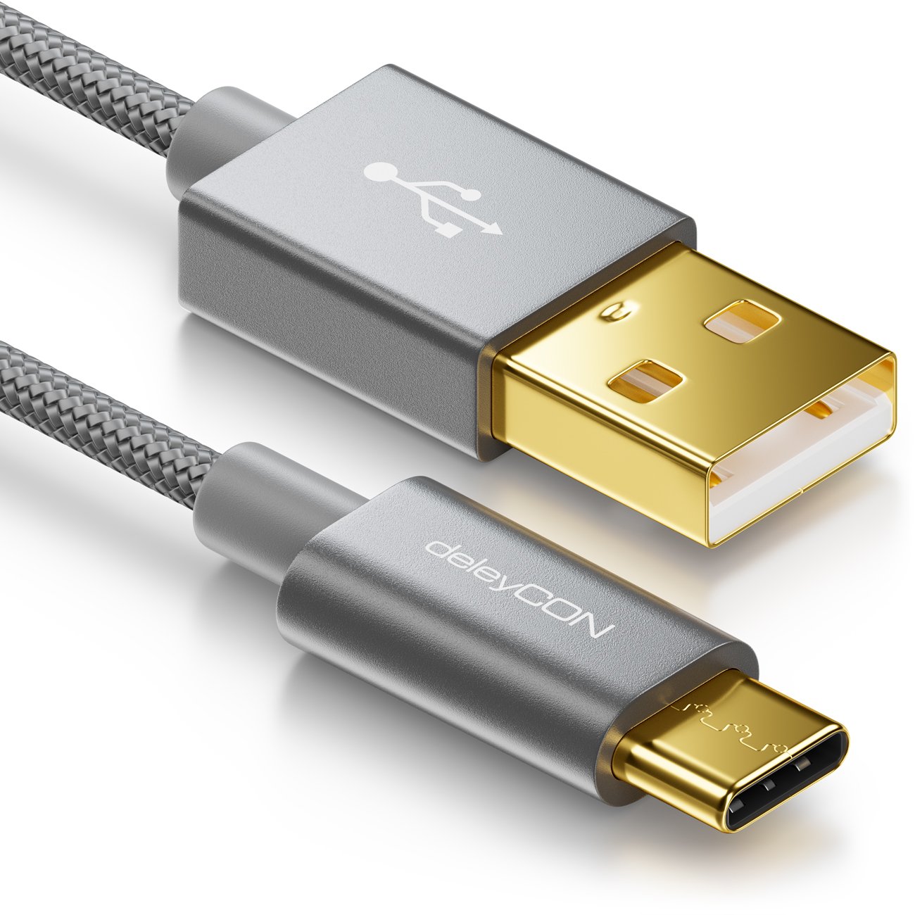 deleyCON USB C Cable Nylon + Metal Connector to USB 2.0 (Type-A)