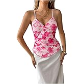 Milumia Women's Floral V Neck Spaghetti Strap Tank Top Layered Asymmetrical Hem Camisoles