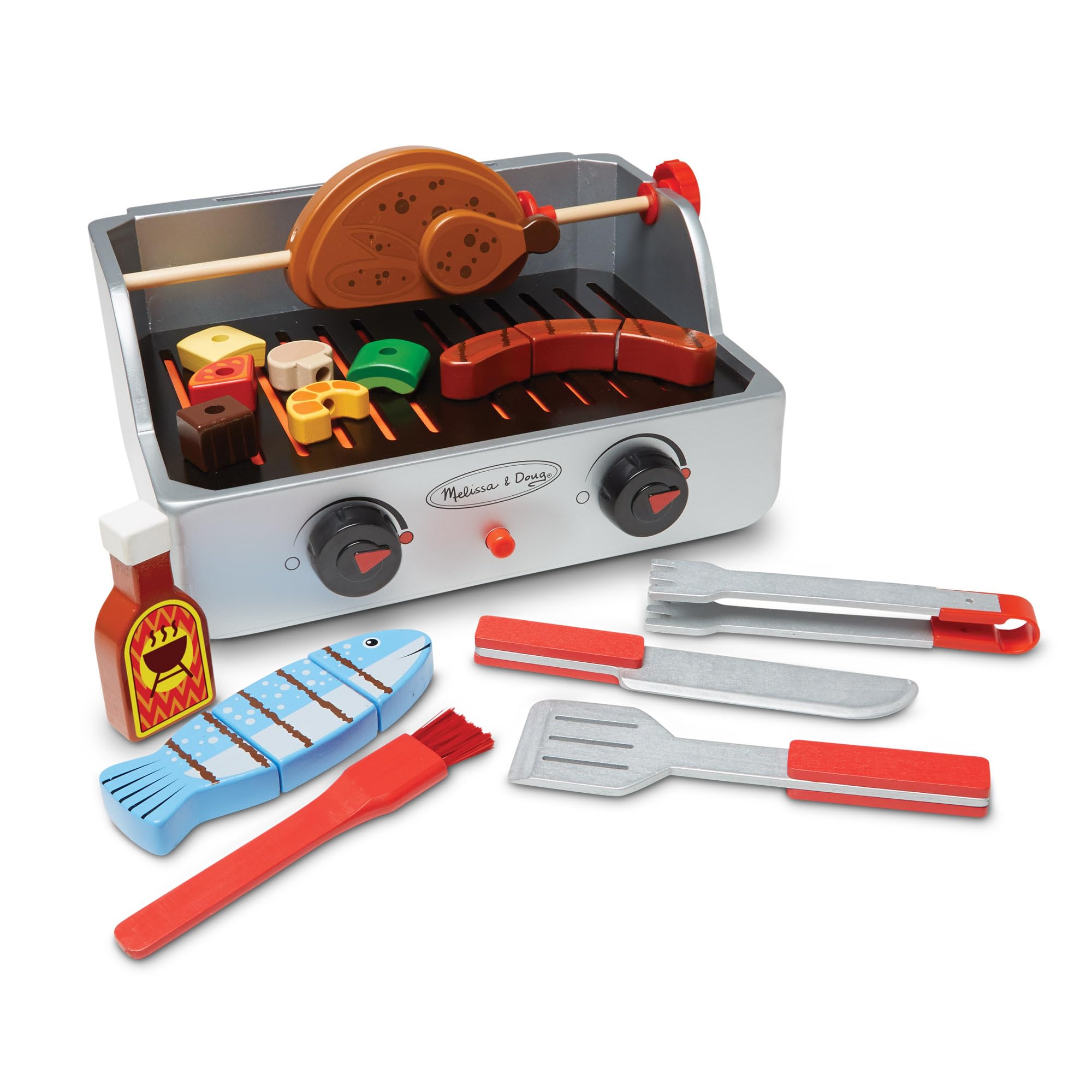 Melissa & Doug Rotisserie & Grill Barbecue Set – 24-Piece Wooden Playset with Rotating Skewer, BBQ Sauce & Utensils – Interactive Pretend Play Toy for Kids Age 3 Plus — image 1