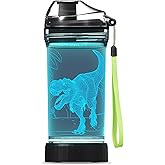 Lightzz Dinosaur Water Bottle, Dinosaur Toys for Boys 5-7 8-12 with 3D Glowing Light, Christmas Gifts White Elephant Gifts for Boys Teens, Light Up Glowing Cup 14 OZ Tritan BPA Free