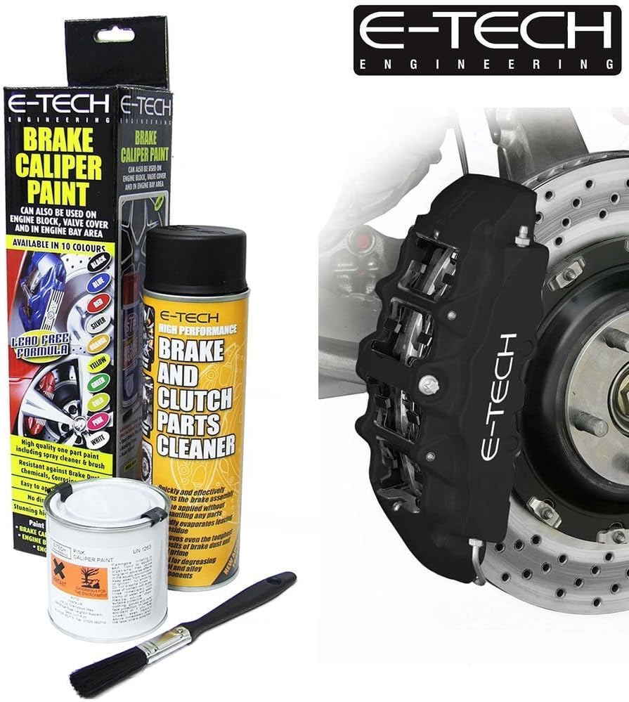 E-TECH Matt Black Brake Caliper/Drum Paint - EBCP-MB - Complete Kit Inc Paint/Cleaner & Brush