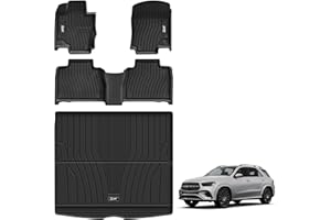 3W Floor Mats & Cargo Liner for Mercedes Benz GLE 2020-2025, TPE All Weather Custom Fit Floor Liner & Cargo Mats 1st &2nd Rows Car Mats & Trunk Liner, Black