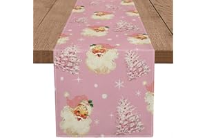 GAGEC Christmas Table Runner Santa Claus Merry Christmas Tree Snowflake Pink Long Runners for Winter Xmas Home Kitchen Dining Party Decor 13 x 72 Inch