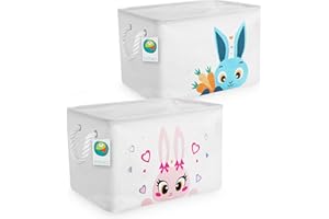 KAZULO 2 Pack Set Pink and Blue, Bunny Easter Baskets For Kids, Egg Hunt Bag For Boys and Girls, Baby laundry Hamper, Kids Easter Basket (Easter Bunny Bundle)