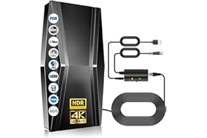 GOXIS 2024 Newest Digital TV Antenna Up to 920+ Miles, TV Antenna for Smart TV with Amplifier and Signal Booster- Indoor TV Antenna Support 4K 1080p-42ft Coax HDTV Cable