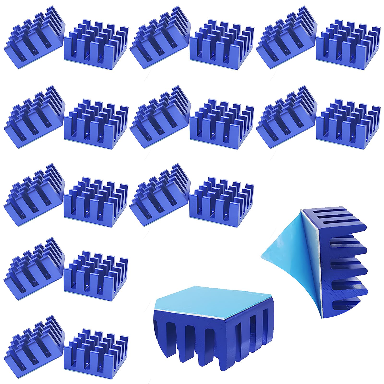 Heat Sink, CTRICALVER Blue Aluminum Heatsink Thermal Pad Cooler14 x 14 x 7mm(LxW xH), for Cooling 3D Printers (20 pcs)