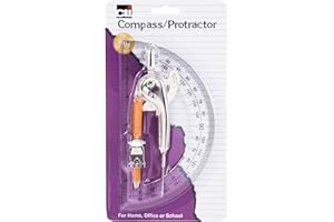 Charles Leonard Ball Bearing Compass and 6 Inch Protractor Combo Set, Metal/Clear Plastic, Assorted Colors, 1 Combo Pack (80960)