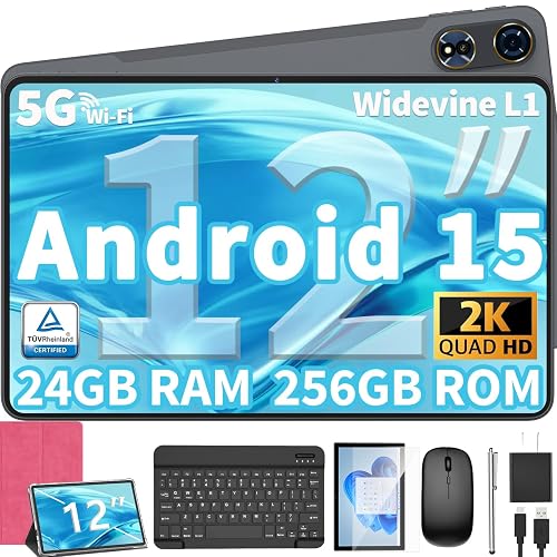 2025 Upgraded Android 15 Tablet, 12 inch Android Tablet with Keyboard ...