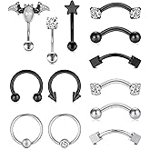 Anicina Rook Curved Barbell Piercing Jewelry Surgical Steel Rook Earrings Eyebrow Rings for Women Horseshoe Rook Eyebrow Septum Piercing Hoop 16G Silver Black
