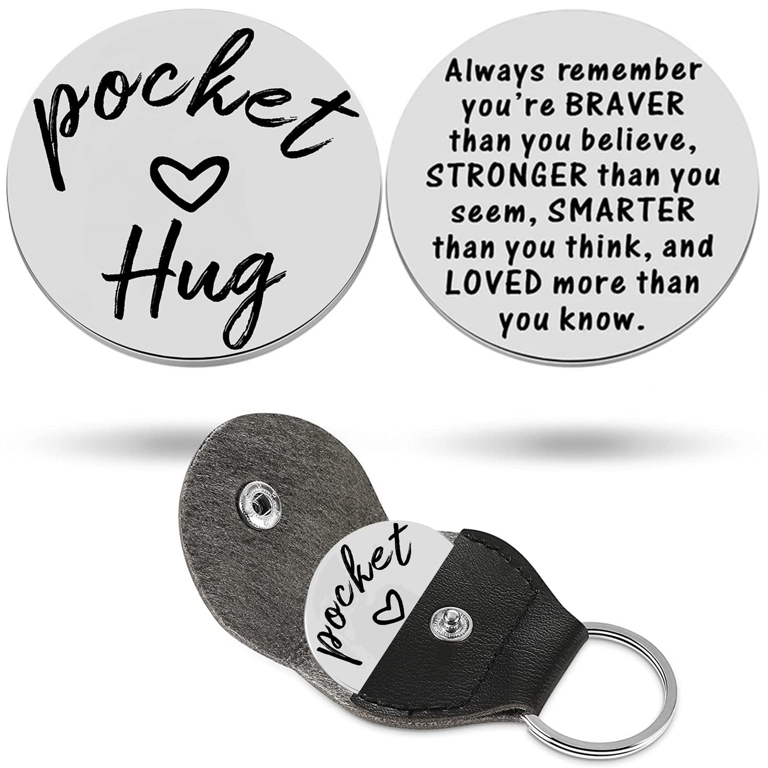 HZJ-AIGO Pocket Hug Token,Long Distance Relationship Gifts,Thinking of You Gifts,Isolation Gifts,Stainless Steel Double Sided Inspirational Gifts,Stocking Fillers,Christmas Gift (C)