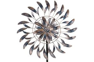 DREAMYSOUL Large Wind Spinners Outdoor, 65 * 1 7 Inches Kinetic Wind Sculptures and Spinners, Metal Yard Art Wind Spinner for Yard and Garden Outside Patio Lawn Decor (Cooper with Blue Splashes)