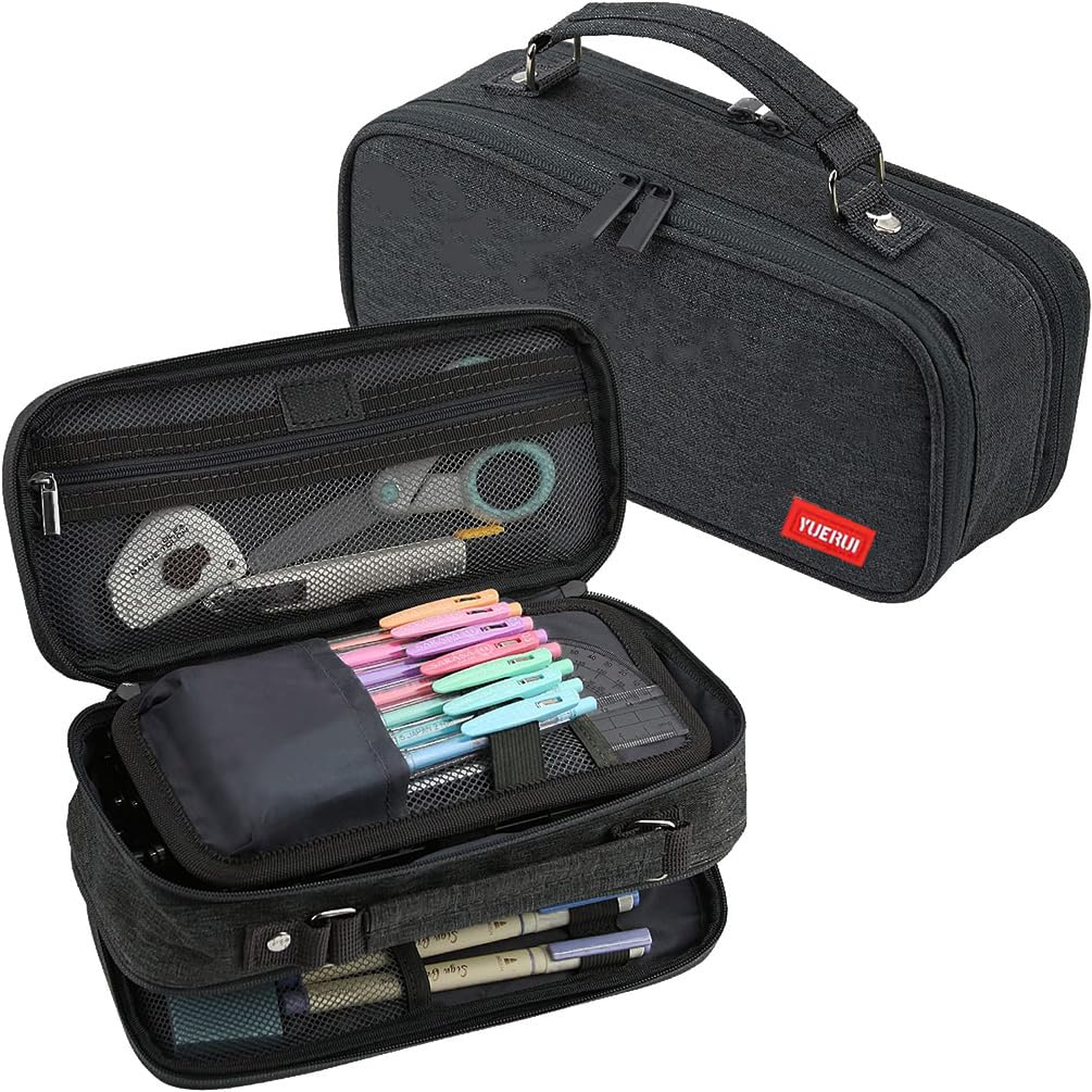 YOULIKE Large Capacity Pencil Case - Big Storage Pen Case with Compartments for Office College School - Pen Bag Pencil Pouch Stationery Organizer Box for Girls Boys Teen Adults (Black)