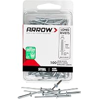 Remaches Pop Arrow RMS1/8IP De Acero - Pack De 100 Unidades Para Reparaciones En Metal, Tela Y Cuero