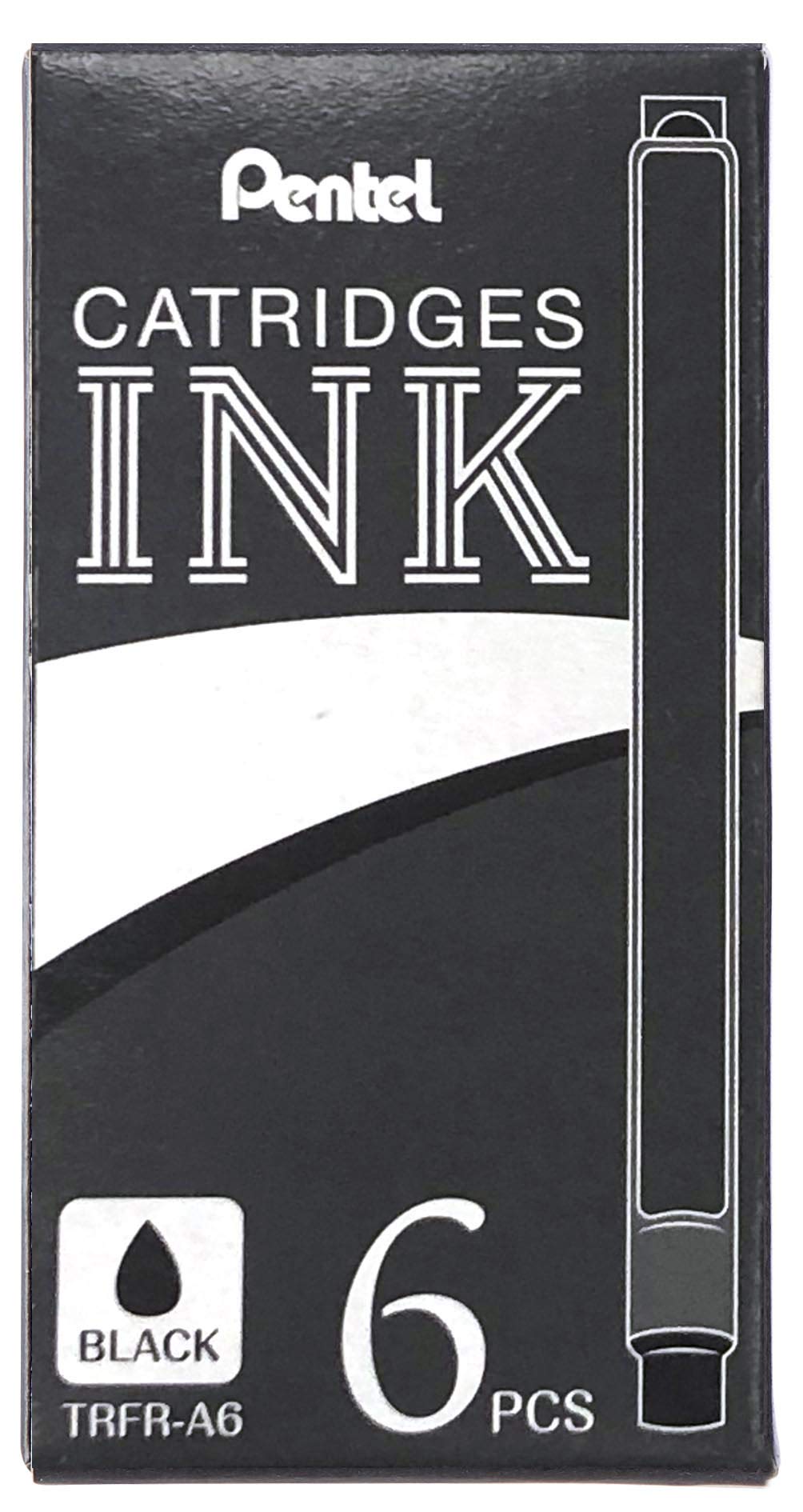Pentel Refill Cartridge for TRC Fountain Pen, Black Ink, Box of 6