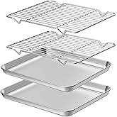 Wildone Baking Sheet with Rack Set [2 Sheets + 2 Racks], Stainless Steel Cookie Pan baking Tray with Cooling Rack, Size 12 x 10 x 1 Inch, Non Toxic & Heavy Duty & Easy Clean