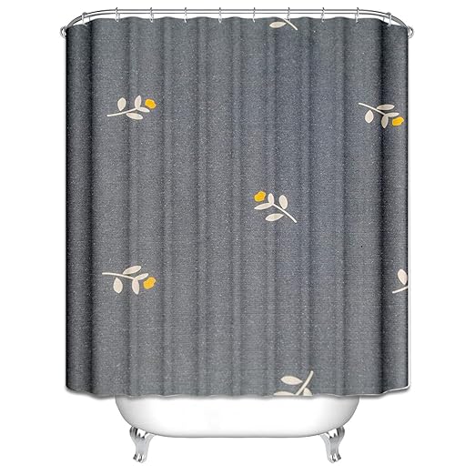 LOUMVE Antibacterial Duschvorhangringe für Badezimmer Blume Anti Schimmel Badewanne duschvorhang Grau 165x180 cm inkl. 12 Rin