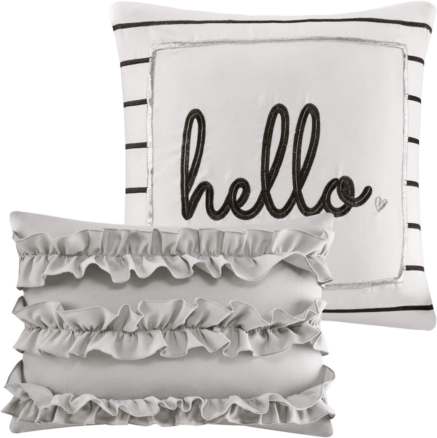 Intelligent Design Zoey Triangle Metallic Print, Cozy Comforter Season Bedding Set, Matching Sham, Decorative Pillow, Full/Queen, Grey/Silver 5 Piece: Home & Kitchen