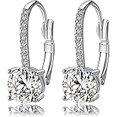 Ladies 1 Carat Diamond Pendant Earrings 18K Gold Plated Cubic Zirconia Hanging Lever Bridal Earrings Girls and Women's Fashion Jewelry