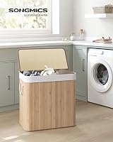 SONGMICS LCB091N01 150L 3-Compartment Laundry Basket with Bamboo Lid view 3