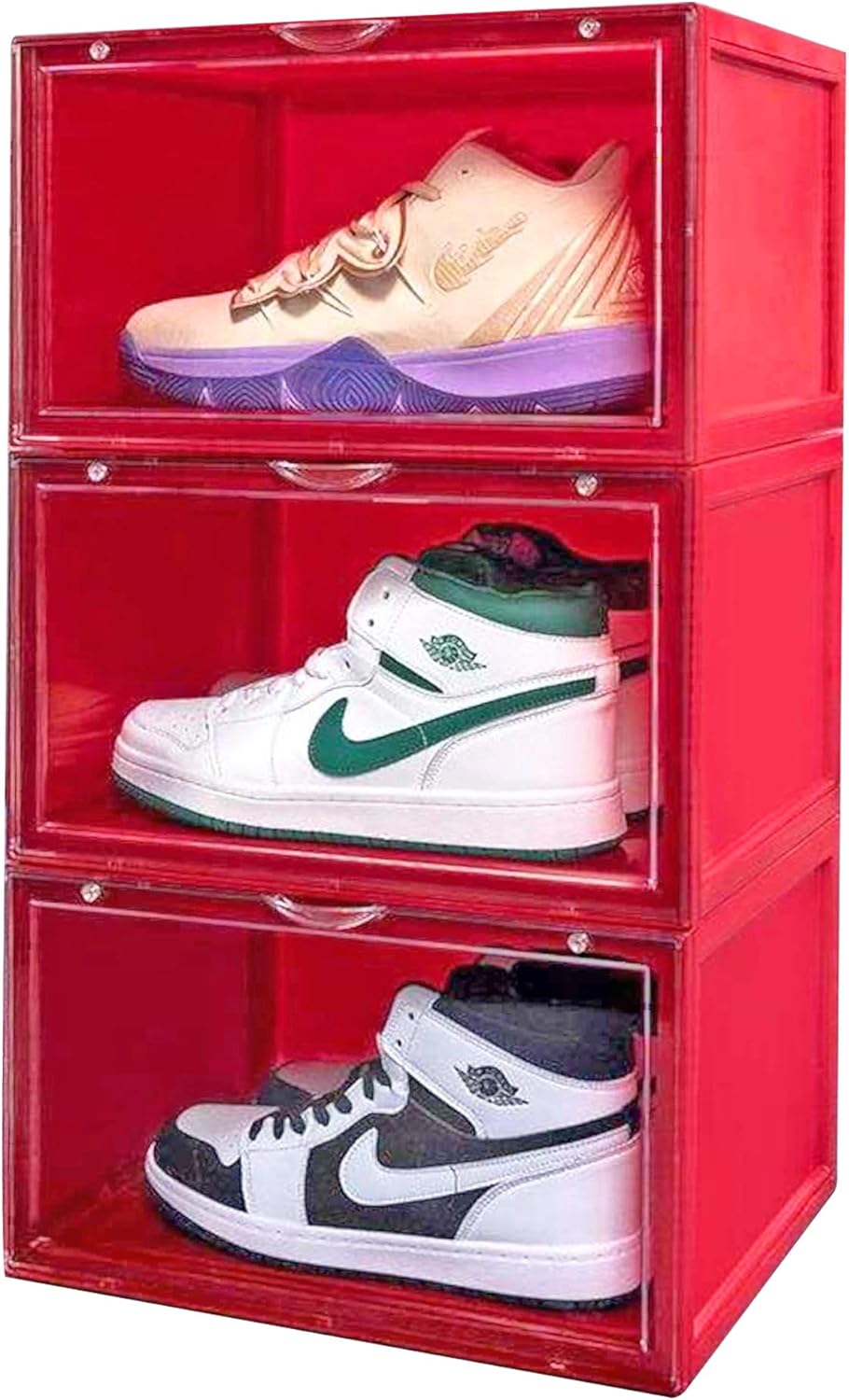 plastic sneaker cases on Amazon Com Drop Front Shoe Box Storage Stackable Plastic Containers Mens Womens Clear Lid Storage Boxes For Sneakers Up To Size 14 1 Box Black Red Home Improvement