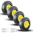 4.10/3.50-4 Tire and Wheel Flat Free,10" Solid Tire Wheel with 5/8" Bearings,2.1" Offset Hub,for Garden Carts,Dolly,Trolley,Dump Cart,Hand Truck/Wheelbarrow/Garden Wagon (4-Pack)