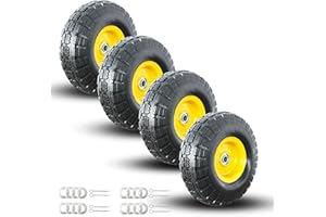 PONSYTOCN 4.10/3.50-4 Tire and Wheel Flat Free,10" Solid Tire Wheel with 5/8" Bearings,2.1" Offset Hub,for Garden Carts,Dolly,Trolley,Dump Cart,Hand Truck/Wheelbarrow/Garden Wagon (4-Pack)