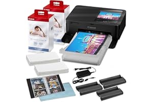 BLUEBIRDSALES Canon Selphy CP1500 Wireless Compact Photo Printer (Black) with 2-Pack KP-108IN Color Ink Paper Set (216 Sheets of 4x6 Paper + 6 Ink Cartridges), Power Adapter & Deluxe Photo Album