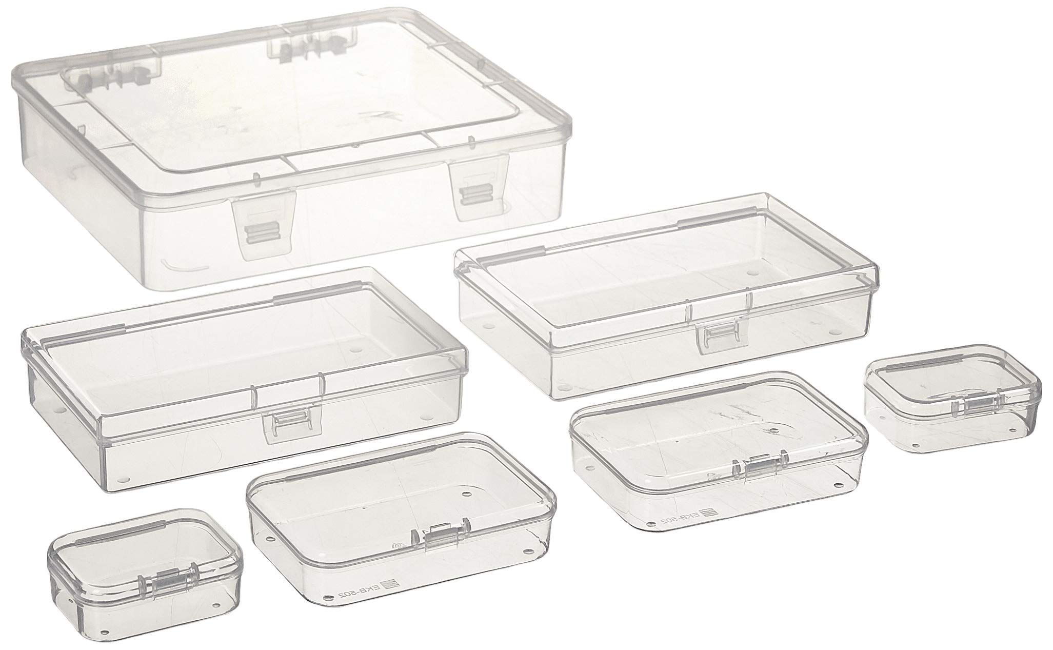 Goodma 7 Pieces Mixed Sizes Rectangular Empty Mini Clear Plastic Organizer Storage Box Containers with Hinged Lids for Small Items and Other Craft Projects
