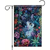 Startlit Patio Welcome Spring Cat Garden Flag Spring Summer Floral Flower Garden Flags 12 x 18 Inch Double Sided Yard Flags for Seasonal Outside Outdoor Decoration Flag