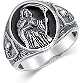 Santa Muerte Ring for Men Size 9/10/11 In 925 Sterling Silver Goth Grim Reaper Skull Signet Ring Jewelry