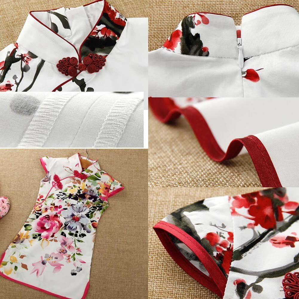 East Majik Baby Girls Summer Cheongsam Chinese Qipao Hibiscus Pattern Dress: Clothing