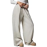 WZEVEGU Womens Drawstring Waist Straight Long Wide Leg Sweatpants Casual Loose Baggy Workout Long Fall Pants
