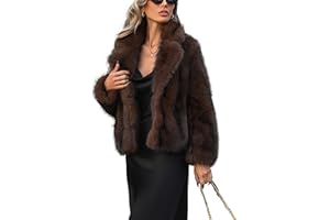 EELOTILE Women's Winter Faux Fur Coat Open Front Pockets Long Sleeve Fluffy Jacket