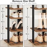 HOOBRO Tall Narrow Wooden Shoe Rack 8-Tier with 2 Hooks Rustic Brown view 5