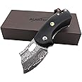 ALBATROSS EDC Mini VG10 Damascus Camping Folding Pocket Knife; 2“ Damascus Blade,Ebony Wooden Handle,Gifts Box/Collections (HGDK024)